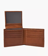 Billetera de cuero para hombre, color marrón, con bolsillo interior con cierre para monedas, marca Fossil