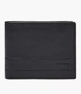 Billetera de cuero para hombre, color negro, con bolsillo interior con cierre para monedas, marca Fossil
