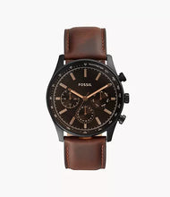 Cargar imagen en el visor de la galería, Reloj para hombre, color negro, acero inoxidable, con manilla de cuero color marrón. Case grande 44mm.
