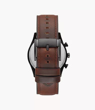 Cargar imagen en el visor de la galería, Reloj para hombre, color negro, acero inoxidable, con manilla de cuero color marrón. Case grande 44mm.

