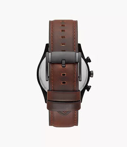 Reloj para hombre, color negro, acero inoxidable, con manilla de cuero color marrón. Case grande 44mm.