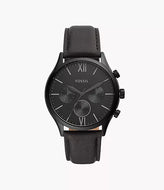Reloj para hombre, color negro, acero inoxidable, con manilla de cuero color negro. Case grande 44mm.