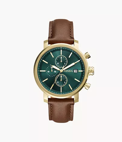 Reloj para hombre, color gold, acero inoxidable, con manilla de cuero marrón, case standard 42mm