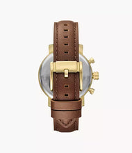 Cargar imagen en el visor de la galería, Reloj para hombre, color gold, acero inoxidable, con manilla de cuero marrón, case standard 42mm

