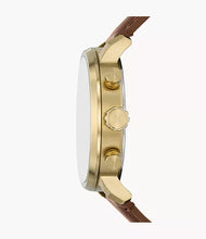 Cargar imagen en el visor de la galería, Reloj para hombre, color gold, acero inoxidable, con manilla de cuero marrón, case standard 42mm
