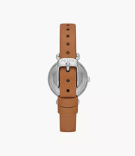 Cargar imagen en el visor de la galería, Reloj para mujer color rose gold, con correa de cuero color marrón y dial blanco madre perla
