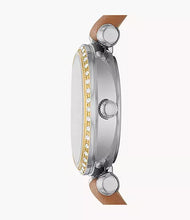 Cargar imagen en el visor de la galería, Reloj para mujer color rose gold, con correa de cuero color marrón y dial blanco madre perla
