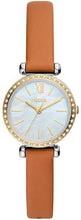 Cargar imagen en el visor de la galería, Reloj para mujer color rose gold, con correa de cuero color marrón y dial blanco madre perla
