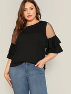 Blusa con detalle de volados y transparencia en las mangas, talla 1X (2XL)