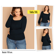 Blusa mangas largas color negro talla 1X (2XL)