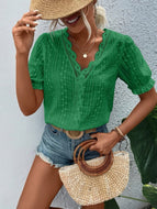 Blusa cuello en V, color verde talla XL