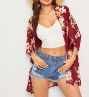 Kimono estampado color bordó tallas M y XL (Shein Premium)