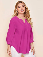 Blusa larga mangas 3/4 color fucsia tallas plus 2XL