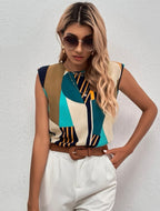 Blusa con hombros descubiertos y estampando geométrico talla S  (Shein Premium)