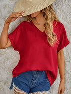 Blusa oversize cuello en V color rojo talla XL