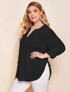 Blusa larga mangas 3/4 color negro tallas plus 1X, 2X y 3X