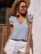 Blusa Luana cuello en V con volado en las mangas tallas S y XL  (Shein Premium)